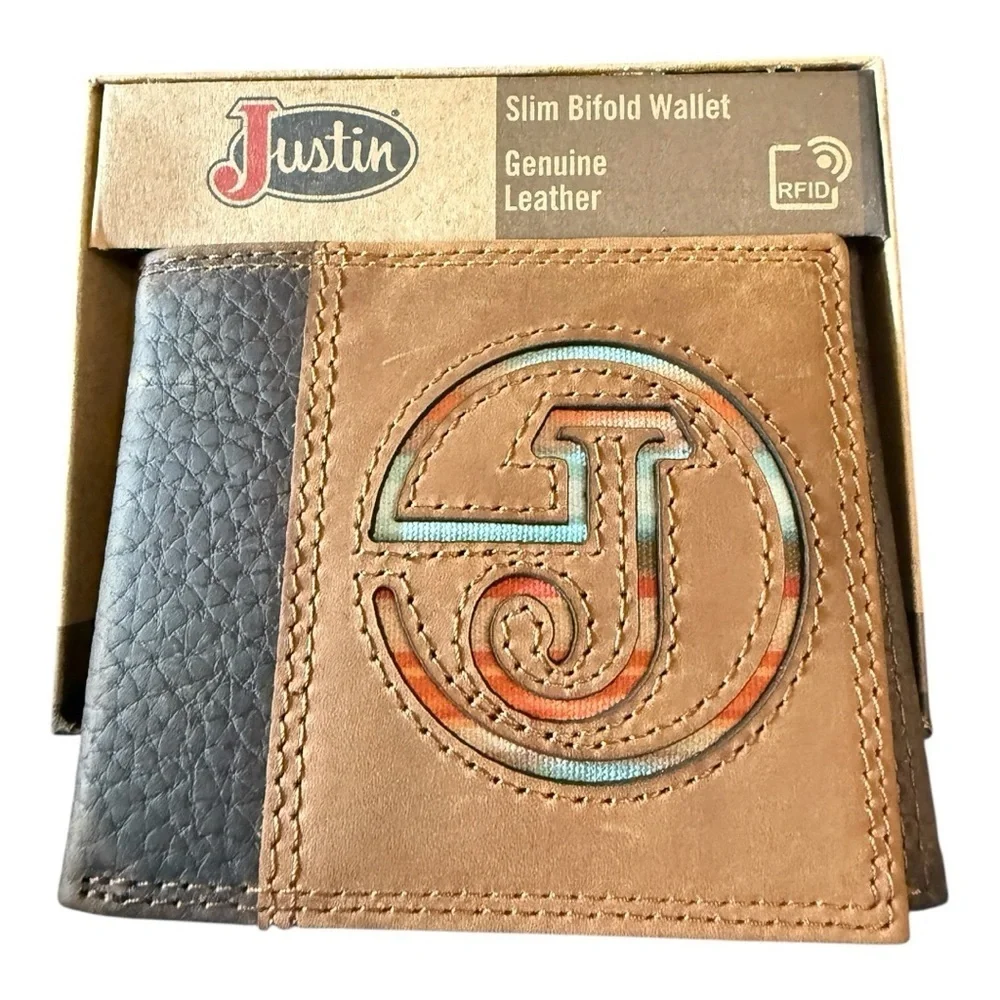 Justin Trifold Wallet RFID Genuine Leather NWT